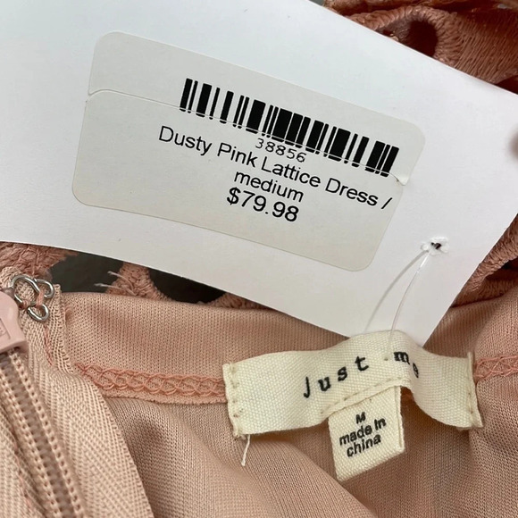 Just Me Lattice Dress NWT Long Sleeve Cut Out Floral Midi Pink Size Medium M - Picture 12 of 17